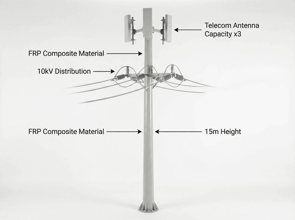 15m Telecom-Power Hybrid FRP Pole — Zero-Maintenance Dual-Use Infrastructure