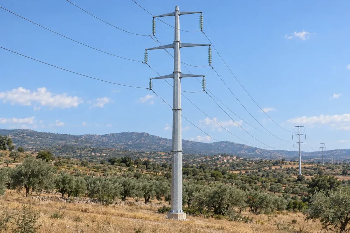 عمود نقل أحادي مخروطي مفلنج 40m 110kV - عمود فولاذي مزدوج الدائرة