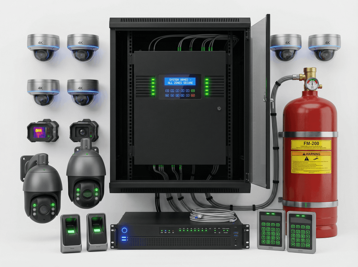 Data Center 32-Zone High Security System - Multi-Layer AI Surveillance & Intrusion Detection