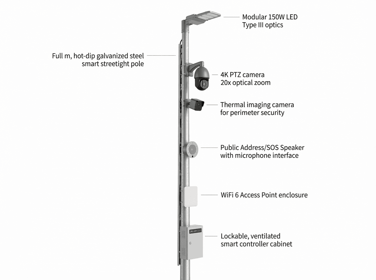 10m Industrial Park Security Focus Smart Streetlight - 5-in-1 Integrated Smart Pole