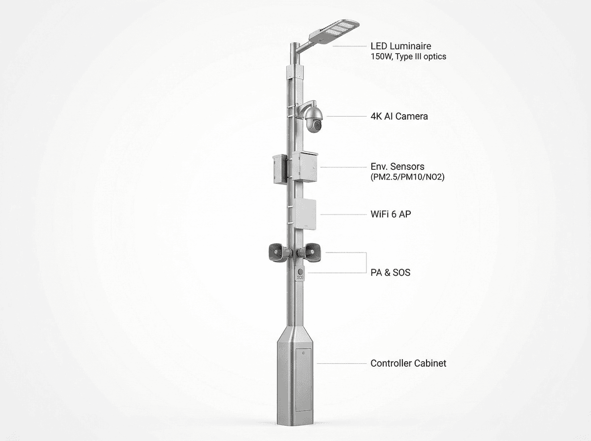 10m Smart City 5-in-1 Standard — Integrated Smart Pole System