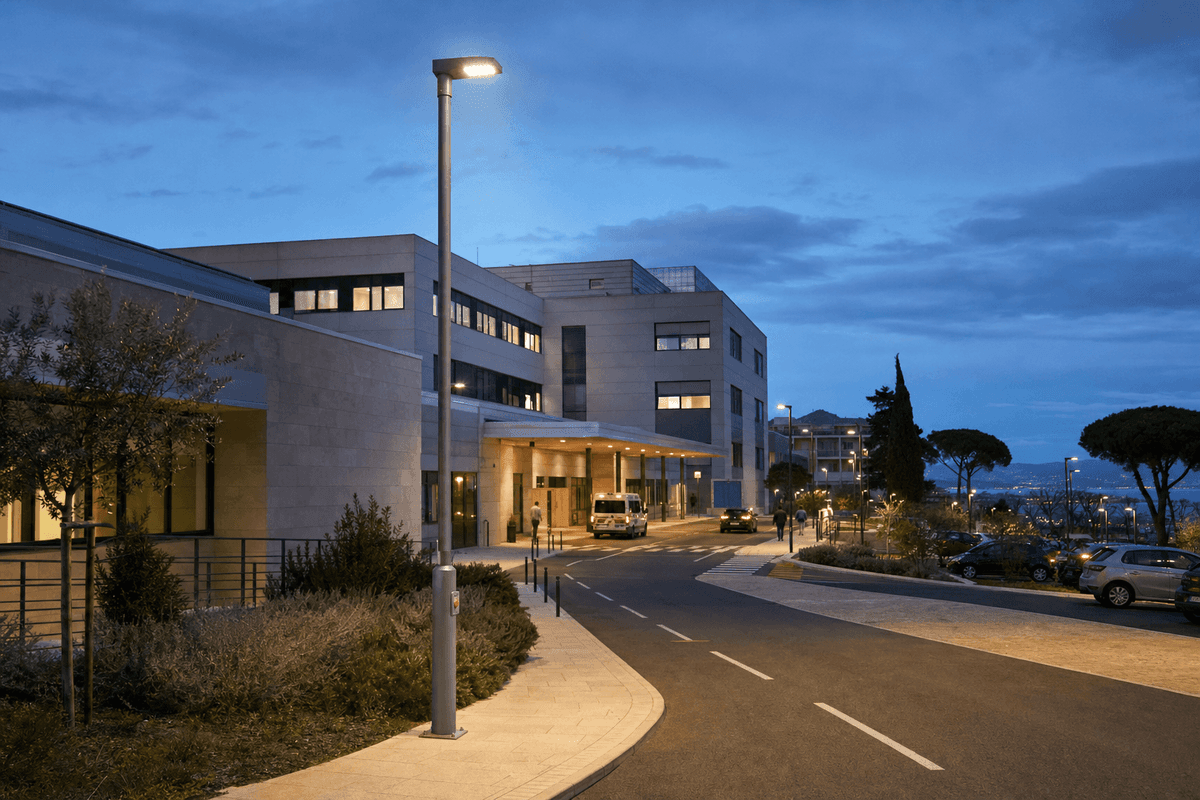 7m Hospital Campus Lighting+Emergency - 60W Adaptive Smart Pole