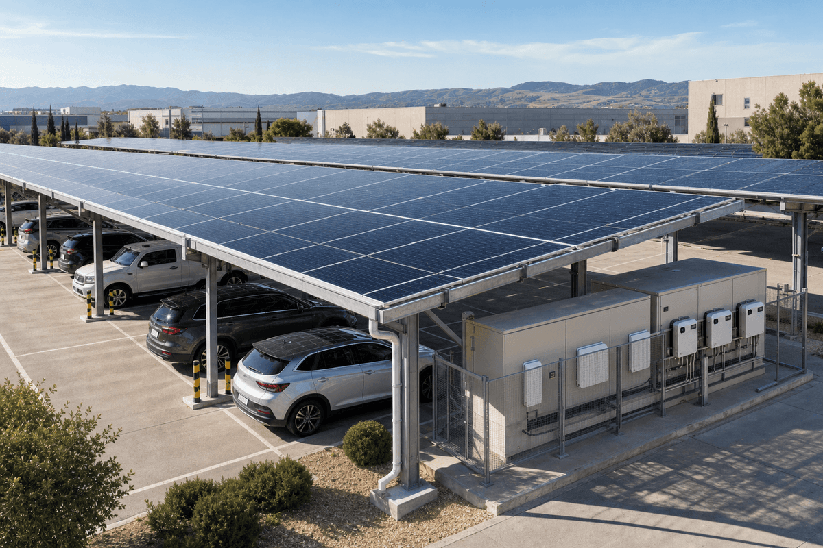 100kW Industrial HJT Fixed Carport - High-Efficiency Bifacial Solar Parking Solution