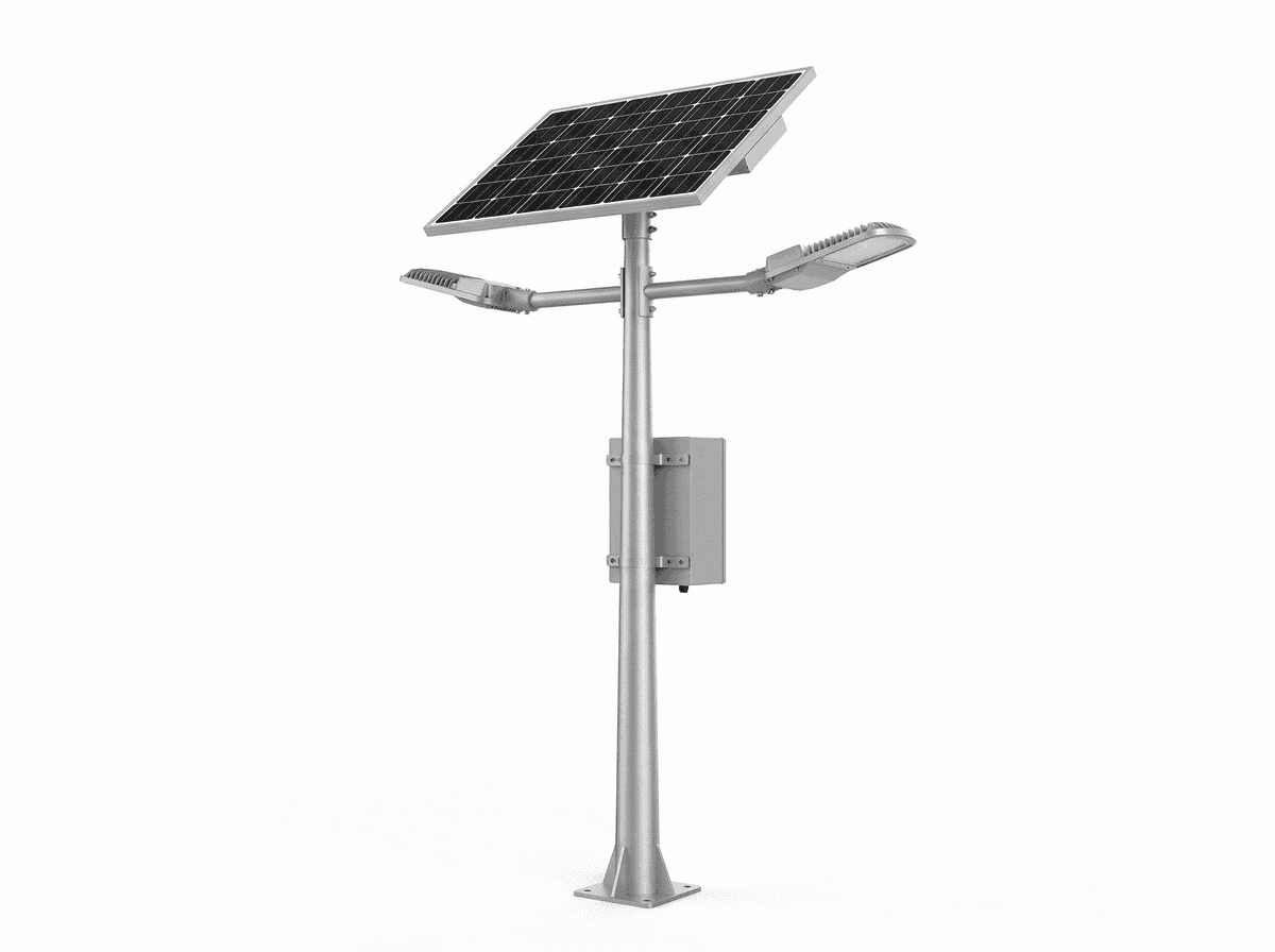 120W Industrial Dual-Arm Split Solar Street Light - 10m Pole