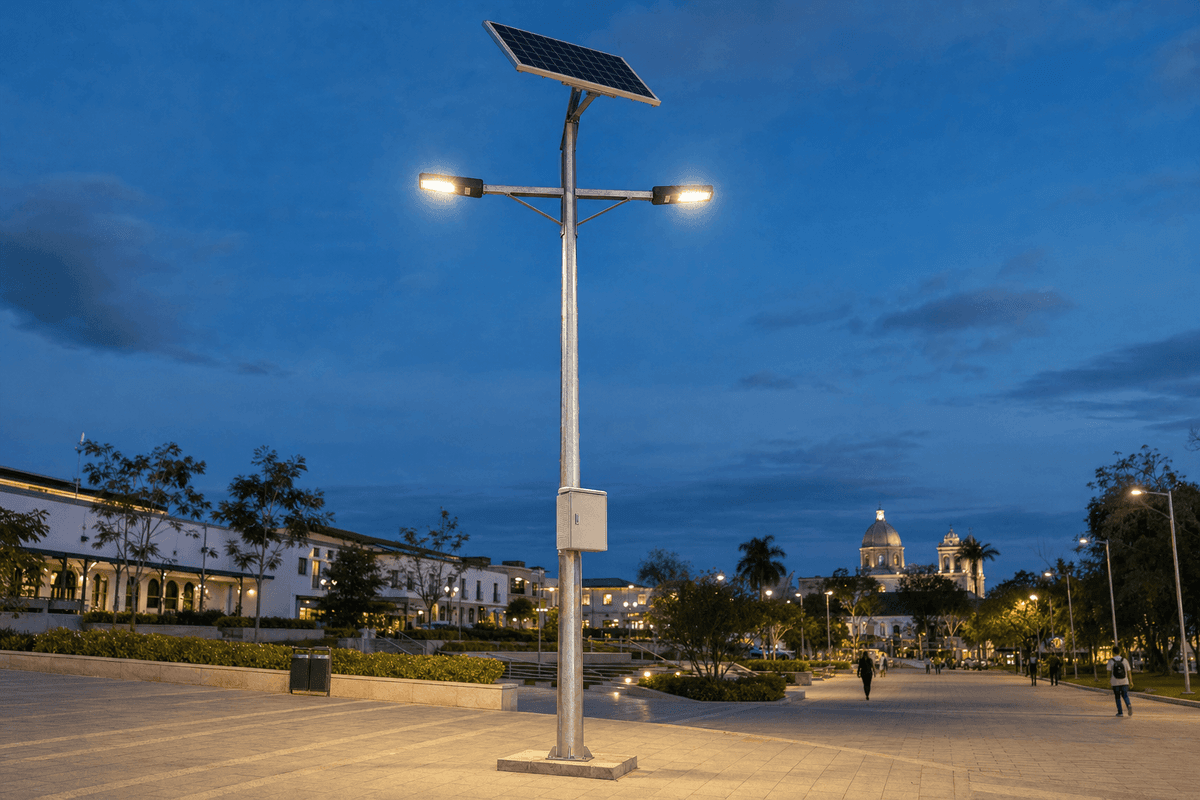 SOLARTODO 14m Plaza Split 200W Dual-Head Solar Street Light