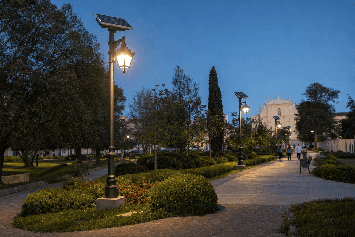 4m Classic European Garden Solar Streetlight – 15W LED, 3-Day Autonomy