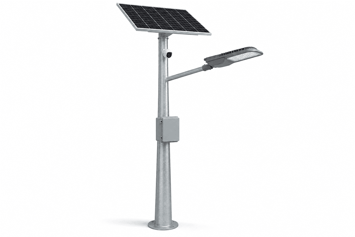80W Border Patrol Road Split - 8m Solar Street Light with 4MP 4G Camera