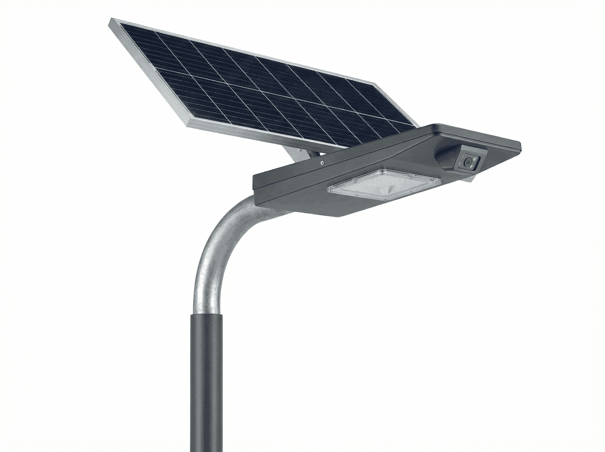 8m Security All-in-One 60W Solar Streetlight with 4MP IR 4G Camera