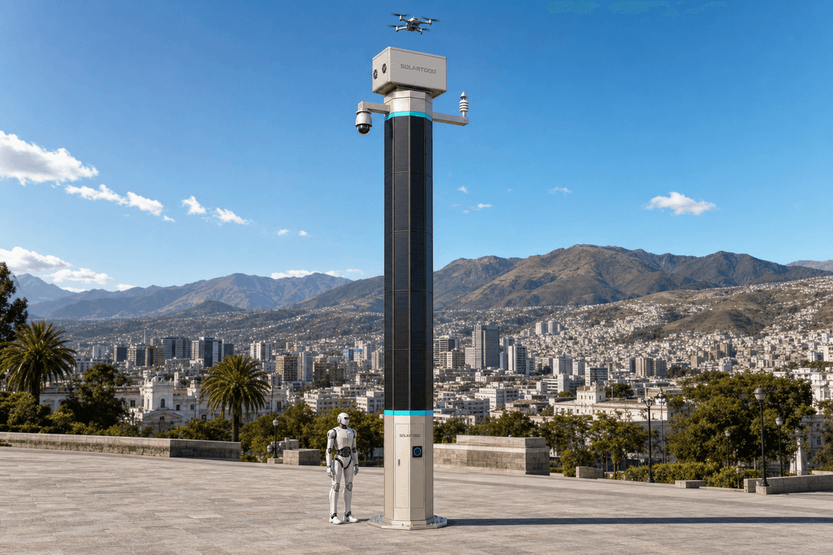 Quito high-altitude security corridors: SOLARTODO Sentinel City AI Pole 22-node edge configuration