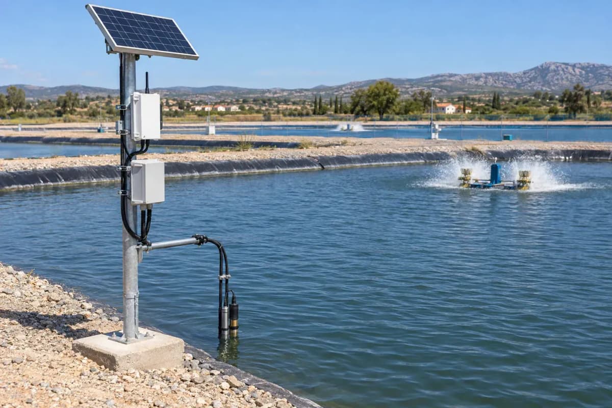 Aquaculture Fish Farm 9ha - Solar IoT Water Quality Monitoring deployed in an international application environment
