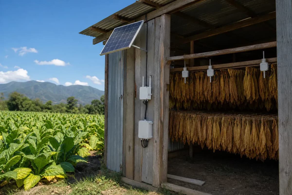 Tobacco Curing Barn Monitoring 4ha - 10-Sensor NB-IoT Solar Storage Control deployed in an international application environment