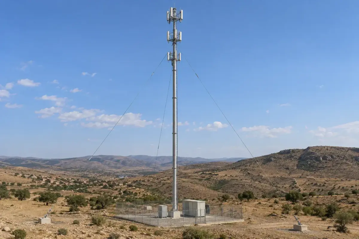 60m Guyed Tower Rural Wide Coverage Flanged - 47 m/s Steel Telecom Mast deployed in an international application environment