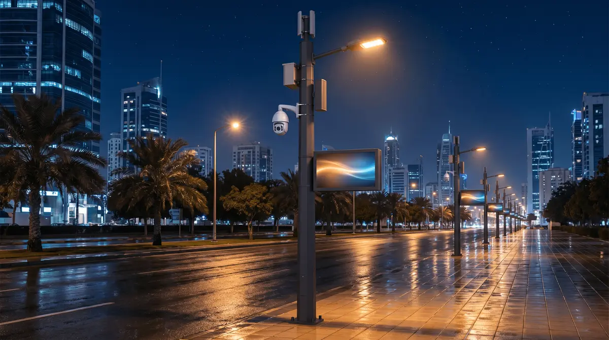 Manama Smart Streetlight (10m 10-in-1 City Pole) with 30m Spacing and 150W LED/8-in-1 Environmental Sensing