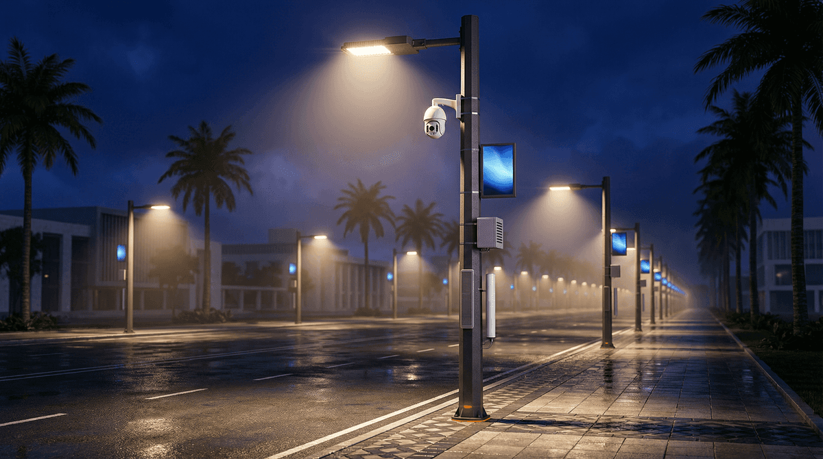 200-Unit Smart Streetlight Deployment in Suva, Fiji with 20m Spacing and 8m Road Coverage