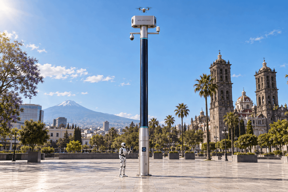 Puebla highland patrol corridors: SOLARTODO Sentinel City AI Pole 32-node off-grid configuration